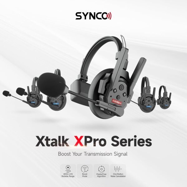 SYNCO XTalk XPro5 Wireless Intercom Headset,2.4GHz Full Duplex Communication Headsets 500M/1640FT with Noise Reduction for Team Communication, Movie Shoot, Live Show Stage Performance (5PCS) - Image 2