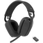 Logitech Zone Vibe UC Wireless Headset, 40mm Audio Drivers, Flip-to-Mute Noise-Canceling Microphone, Bluetooth 5.2, USB Reciever, Up to 20 Hour Battery Life, 1x USB Type-C, Graphite