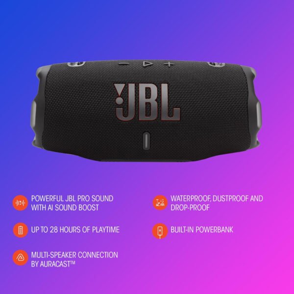 JBL Charge 6 - Portable Waterproof & Drop-Proof Bluetooth Speaker, Bold Pro Sound with AI Sound Boost, 28Hrs of Playtime, Built-in powerbank & Comes with a Sturdy/Removable Carrying Strap (Sand) - Image 7