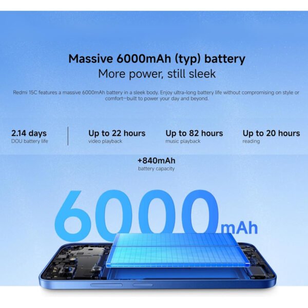 Redmi 15C 6GB+128GB Midnight Black – huge 6.9" 120Hz display, massive 6000mAh battery, 33W fast charging, 50MP AI camera. - Image 4