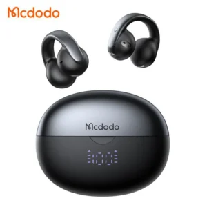 Mcdodo HP 8160 Air O3 clip-on open ear earbuds with LED battery display, Bluetooth 5.4, 24h playtime, IPX5 sweat-proof. Black, no in-ear, situational awareness