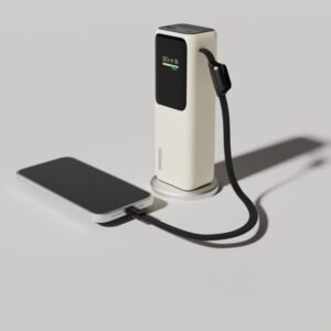 Porodo 20000mAh 100W power bank with built-in USB-C cable, smart TFT color display, 100W PD + 15W wireless, USB-A/C ports - Image 4