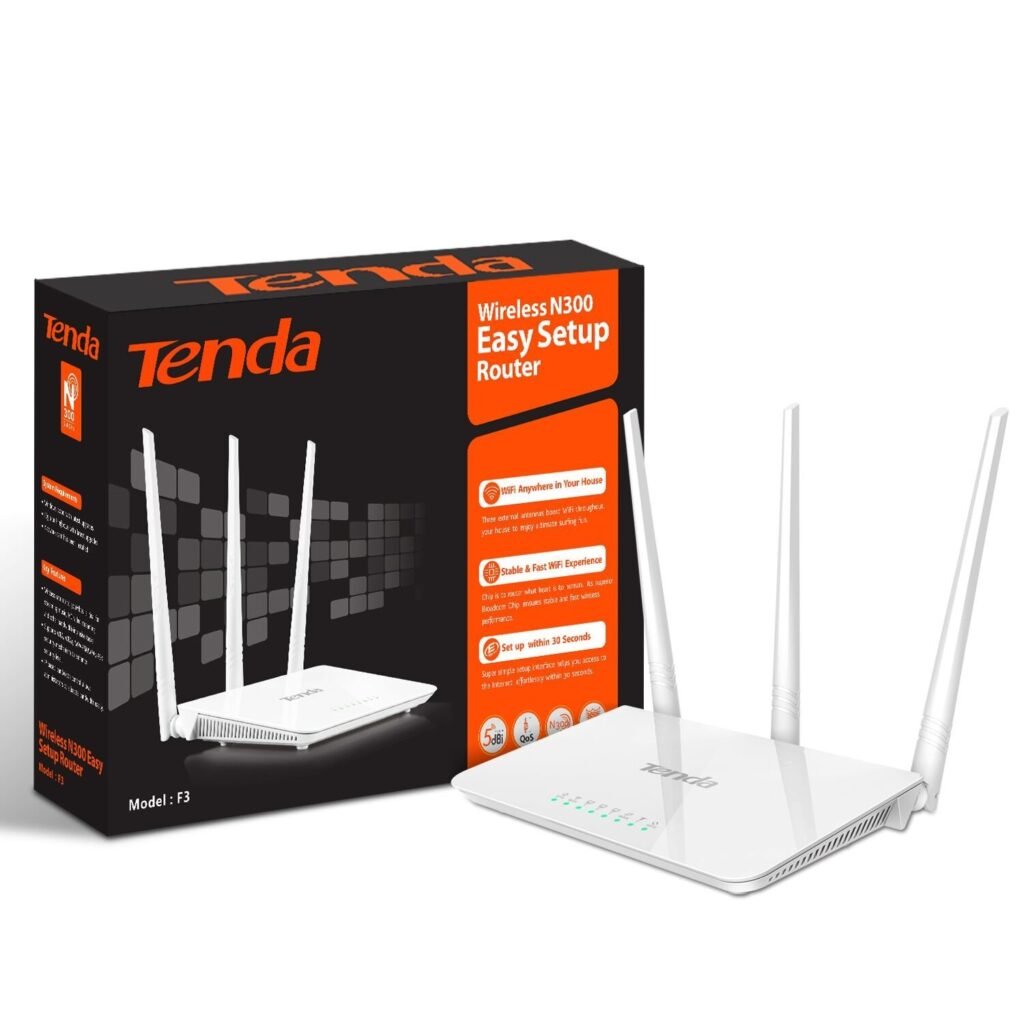 Tenda N300 Wireless Wi-Fi Router with High Power 5dBi Antennas (F3)