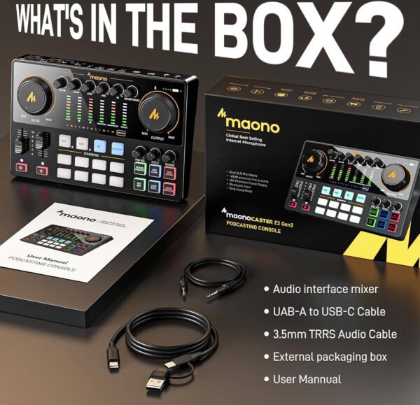 MAONOCASTER MaonoCaster E2 Gen2 AME2 Audio Interface & Podcast Equipment, Built-in quality pre-amps, Personalized Podcasting Atmosphere, Bluetooth 4.2, 2000mAh Battery - Image 8