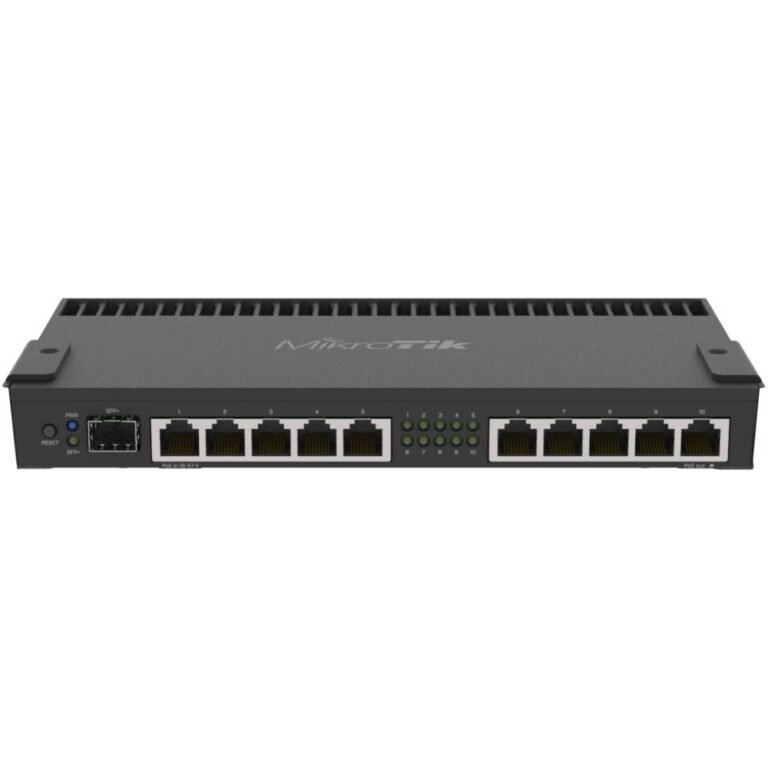 MikroTik RB4011 Ethernet 10-Port Gigabit 1U Rack Router, ARM 32Bit Architecture, 1GB RAM, 512MB NAND Storage, 10x 10/100/1000 Ethernet Ports, 1 SFP+ Ports,