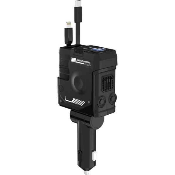 Porodo 4in1 Retractable Car Charger with Collapsible Lightning Head & Type-C Cables, Voltage Monitor, Universal Compatibility, Simultaneous Charging, 80CM Cables, 36W PD, 66W Car Charger - Image 5