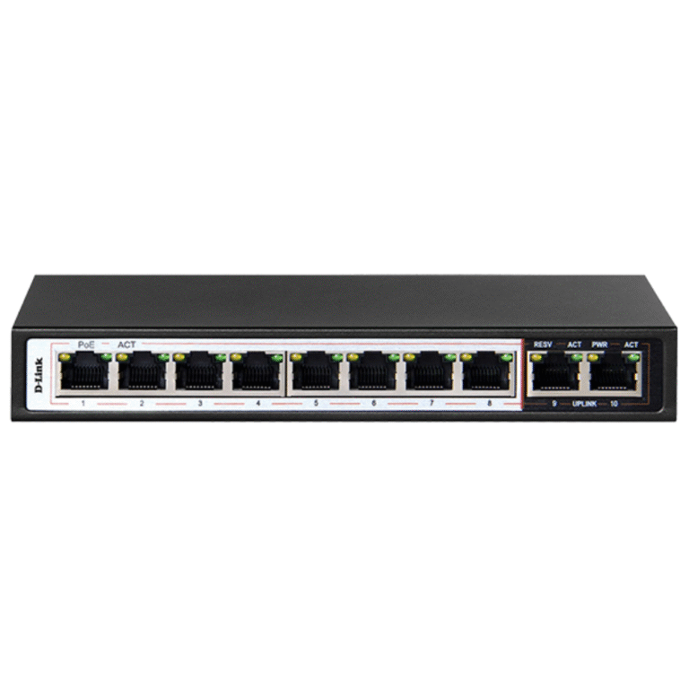D-Link DGS-F1010P-E | 10-Port Gigabit PoE+ Switch, 8 PoE+ Ports, 2 Uplink Ports, 250m