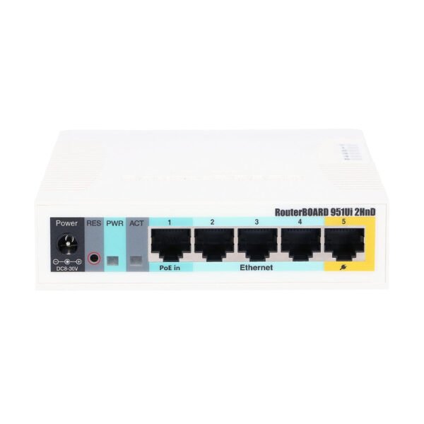 MikroTik RB951Ui-2HnD Wireless SOHO Access Point, MIPSBE Architecture, 600 MHz CPU Nominal Frequency, 2.4GHz 300 Mbit/s Data Rate, Wi-Fi 4, 5x 10/100 Ethernet Ports, - Image 3