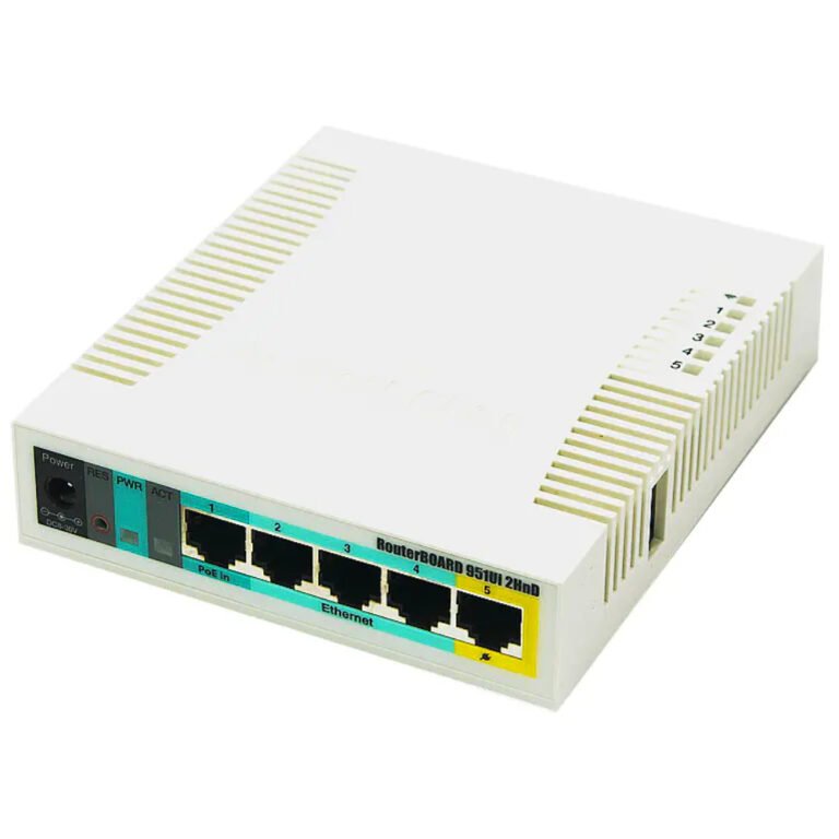 MikroTik RB951Ui-2HnD Wireless SOHO Access Point, MIPSBE Architecture, 600 MHz CPU Nominal Frequency, 2.4GHz 300 Mbit/s Data Rate, Wi-Fi 4, 5x 10/100 Ethernet Ports,