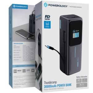 Powerology Thunderamp 30000mAh Power Bank with Intelligent TFT Screen, Ultra-Fast Charging, Multi-Device Charging, Laptop Charger, PD 140W - Gray - Image 4