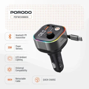 Porodo Audio Boost Bluetooth FM Transmitter - Wireless Car Audio Adapter with Fast Charging - Image 7