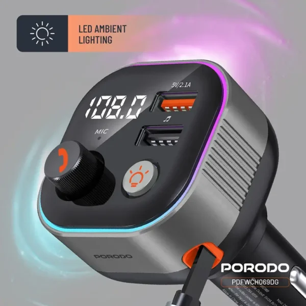 Porodo Audio Boost Bluetooth FM Transmitter - Wireless Car Audio Adapter with Fast Charging - Image 6