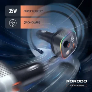 Porodo Audio Boost Bluetooth FM Transmitter - Wireless Car Audio Adapter with Fast Charging - Image 4