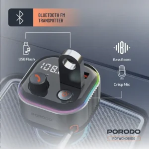 Porodo Audio Boost Bluetooth FM Transmitter - Wireless Car Audio Adapter with Fast Charging - Image 3