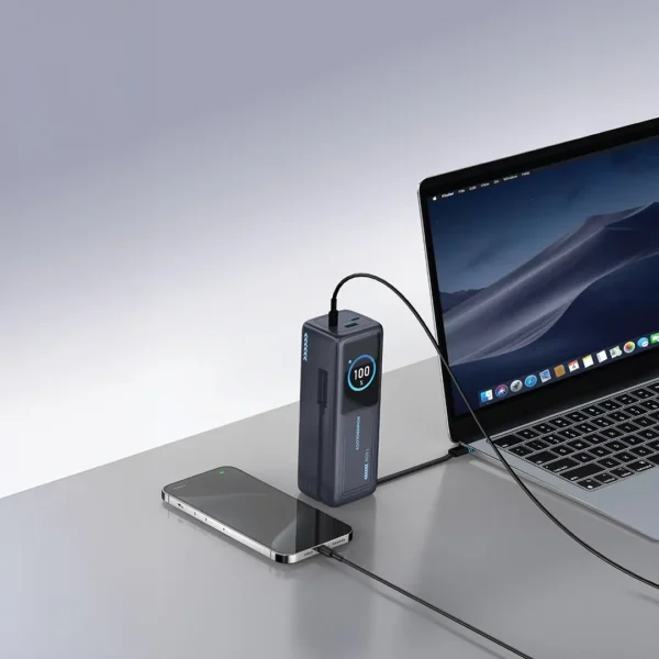 Powerology Thunderamp 30000mAh Power Bank with Intelligent TFT Screen, Ultra-Fast Charging, Multi-Device Charging, Laptop Charger, PD 140W - Gray - Image 3