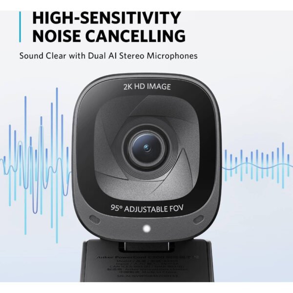 Anker PowerConf C200 2K Webcam for PC/Laptop/Mac, Computer Camera, Low-Light Correction, AI-Noise Canceling Mics, Adjustable Field of View, Built-in Privacy Cover, Stereo Mics, for Meeting - Image 6