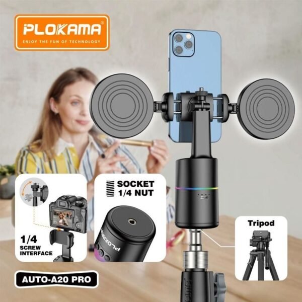 Plokama AUTO-A20 Pro Gimbal Auto Face Tracking 360 Smart Shooting Gimbal with – 2 Lights - Image 11