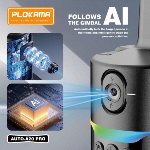 Plokama AUTO-A20 Pro Gimbal Auto Face Tracking 360 Smart Shooting Gimbal with – 2 Lights - Image 8