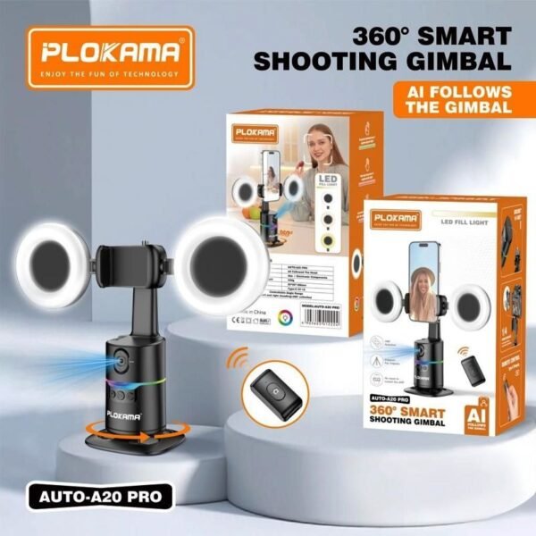 Plokama AUTO-A20 Pro Gimbal Auto Face Tracking 360 Smart Shooting Gimbal with – 2 Lights - Image 5