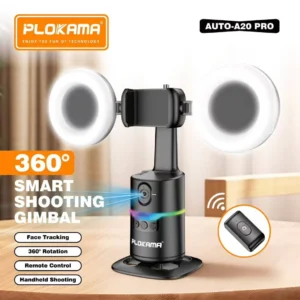 Plokama AUTO-A20 Pro Gimbal Auto Face Tracking 360 Smart Shooting Gimbal with – 2 Lights - Image 3