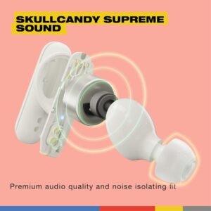 Skullcandy Smokin’ Buds Wireless Earbuds, Bluetooth Headphones, Noise Isolating Fit, Up to 20 Hours Battery, IPX4 Sweat and Water Resistant, Microphone for iPhone Android - Bone - Image 3