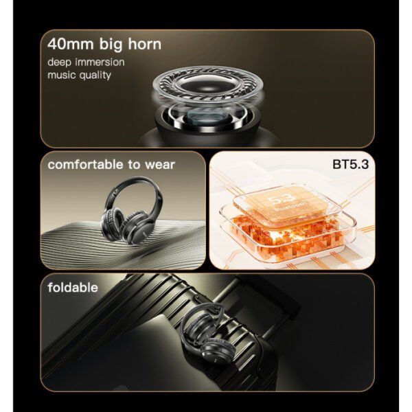 Over-Ear Handfree Stereo Wireless Headphones with Mic – High-Fidelity Studio Sound - Black - Image 3