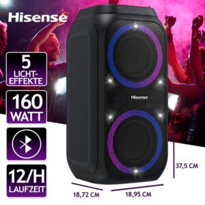 Hisense Party Rocket 160, 160W Max Audio Power, 12 Hrs long playtime,TWS Pair play,Karaoke Mode,5 Lighting effects,Vocal fader,IPX4 Waterproof, Bluetooth 5.0 - Image 3