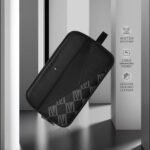 Levelo Poche Pouch with Head-Hang, Genuine Saffiano Leather Material, Multi Pockets, Cable Organizing Pocket - Black