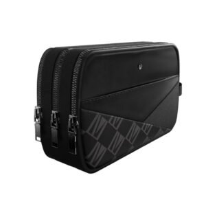 Levelo Poche Pouch with Head-Hang, Genuine Saffiano Leather Material, Multi Pockets, Cable Organizing Pocket - Black - Image 3