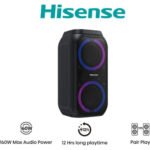 Hisense Party Rocket 160, 160W Max Audio Power, 12 Hrs long playtime,TWS Pair play,Karaoke Mode,5 Lighting effects,Vocal fader,IPX4 Waterproof, Bluetooth 5.0