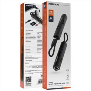 Porodo 8-In-1 Multi-Port USB Hub with 5Gbps Transfer Speed - Black - Image 4