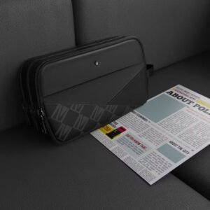 Levelo Poche Pouch with Head-Hang, Genuine Saffiano Leather Material, Multi Pockets, Cable Organizing Pocket - Black - Image 5