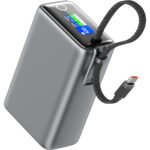 Green Lion Tron X 25000mAh Power Bank, PD 100W, Built-in 100W Braided USB-C Cable, 1×Type-C & 1×USB-A Output Ports, Laptop Charger, Smart TFT Display,