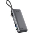 Green Lion Tron X 20000mAh Power Bank with 165W Power Delivery, USB-C & USB-A Ports, Flight-Approved, Built-in USB-C Cable, Smart TFT Power Display, Multiple Protection - Gray