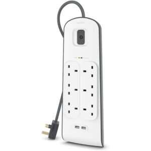 Belkin 6 Way/6 Plug Surge Protection Strip With 2 Meters Cord Length - Heavy Duty Electrical Extension Socket With 2 X 2.4 A Shared Usb Ports - Image 6