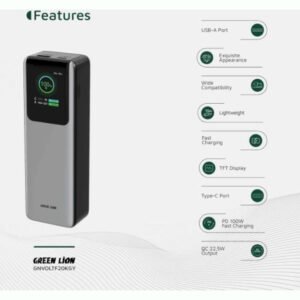 Green Lion Voltura 20000mAh Power Bank, PD 100W Fast Charging, TFT Display, Lightweight & Stylish Design, QC 22.5W USB-A Output - Image 8