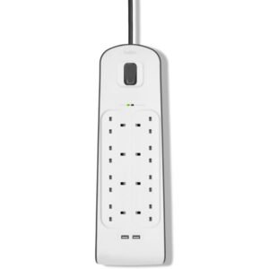 Belkin 8 Way/8 Plug Surge Protection Strip With 2 Meters Cord Length - Heavy Duty Electrical Extension Socket With 2 X 2.4 A Shared USB Ports - Image 3