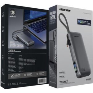 Green Lion Tron X 20000mAh Power Bank with 165W Power Delivery, USB-C & USB-A Ports, Flight-Approved, Built-in USB-C Cable, Smart TFT Power Display, Multiple Protection - Gray - Image 4