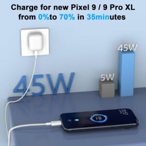 Google Pixel Charger 45W,USB C Power Adapter Fast Charging for Google Pixel 10 Pro XL 9 9a Pro Fold 8 8a 7 7a 6a 5 5a Samsung S25 S24 Ultra iPhone 17 16 Pro Max Wall Chargers and 1M Type C Cord - Image 3