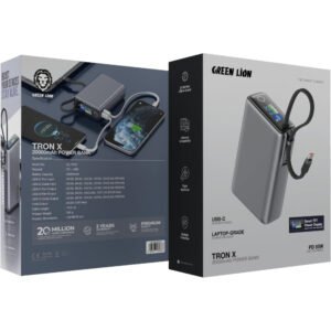 Green Lion Tron X 20000mAh Power Bank, PD 65W Fast Charging, Smart TFT Power Display, Laptop Charging, USB-A & USB-C Output, Flight Approved Portable Charger, for Laptop, iPhone, Samsung, AirPods - Image 4