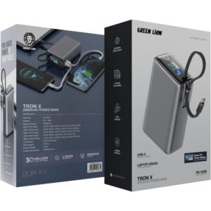 Green Lion Tron X 25000mAh Power Bank, PD 100W, Built-in 100W Braided USB-C Cable, 1×Type-C & 1×USB-A Output Ports, Laptop Charger, Smart TFT Display, - Image 6