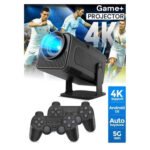 Borrego Smart 5 Portable Projector with Dual Built-In Game Consoles & 10,000 Classic Games, Auto Keystone, 4K & 1080P Support, 150 ANSI Brightness, Android 12, Dual-Band 2.4G/5G WiFi – Home Theater & Gaming Fun