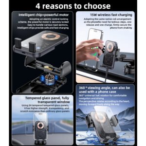 Yesido C307 Car Phone Holder with Wireless Charging, 360 Rotation Electric Locking 15W Wireless Fast Charging Transparent Car Phone Holder - Image 3