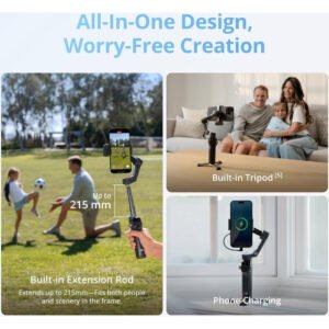 DJI Osmo Mobile 8 Gimbal Stabilizer for Phone, Native Tracking with Audio & Lighting, 360 Pan Rotation, Built-in Extension Rod & Tripod, 10h Battery, Extension Rod, Robust 3-Axis Stabilization - Image 4
