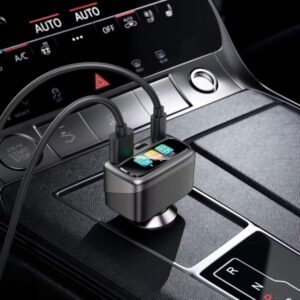 Green Lion Drive Core 105W Car Charger with 3-Ports Fast Charging Adapter, PD 45W Type-C, QC 30W USB-A, Zinc Alloy with TFT Voltage Monitor, for iPhone & Samsung, Light and Thin Laptops & Tablets, Zinc Alloy + Flame Retardant PC Material - Gray - Image 3