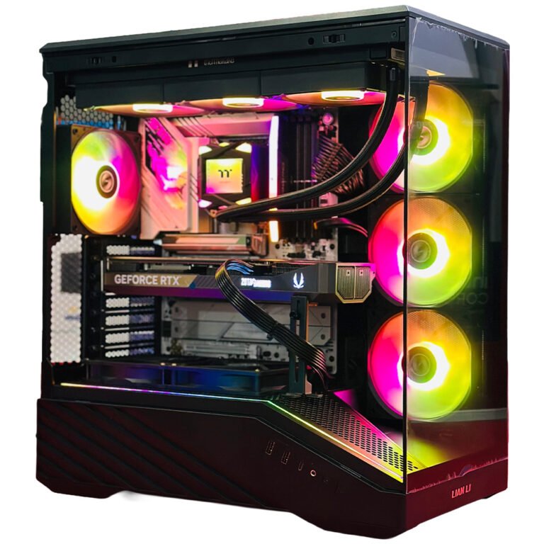 Asus Vector Z890 Gaming PC Workstation with Intel Core Ultra 9 285K (24 cores, up to 5.7GHz), 32GB DDR5 RAM, 16GB RTX 5070 Ti graphics, 360mm AIO liquid cooling, 7 ARGB fans, 850W PSU, and Windows 11, Lian Li V100R Case